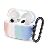 Rainbow Soft Silicone Earphone Protective Case Shell with Carabiner for Airpods 3 - Pink/Blue