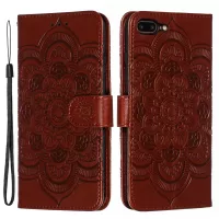 Imprint Mandala Flower Wallet Stand Flip Leather Case with Strap for iPhone 8 Plus/7 Plus 5.5 inch - Brown