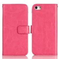 For iPhone 5 / SE (1st generation) Crazy Horse Texture Folding Stand PU Leather Case Magnetic Closure Flip Wallet Cover - Rose
