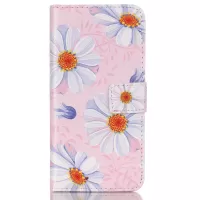 For iPhone SE 5s 5 Embossed Pattern Leatherette Cover Card Holder - White Daisy Flowers
