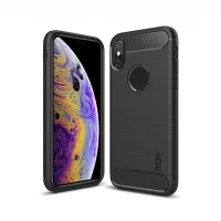 MOFI Carbon Fiber Texture Brushed TPU Back Case with Apple Logo for iPhone XS/X 5.8-inch - Black