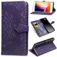 Embossed Mandala Flower Leather Wallet Case for iPhone SE (2nd Generation)/8/7 - Purple