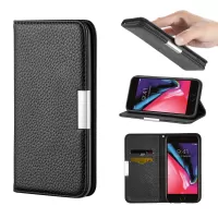 Litchi Skin Leather Stand Cover with Card Slots for iPhone 8/7/SE (2nd generation) 2020 - Black
