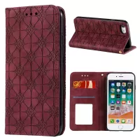Imprint Flower Surface Auto-absorbed Cover with Card Slots for iPhone 7 / 8 / SE (2nd Generation) - Red
