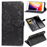 Embossed Mandala Flower Leather Wallet Case for iPhone SE (2nd Generation)/8/7 - Black