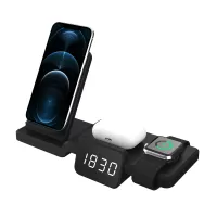 C100 Multi-function Wireless Charger Charging Station with Dimmable Time Display for Apple Watch AirPods iPhone Samsung