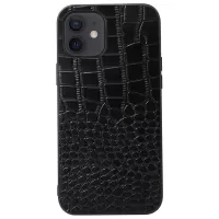 For iPhone 12 6.1 inch/12 Pro 6.1 inch Genuine Cowhide Leather Coating Phone Case Crocodile Texture PC + TPU Hybrid Cover - Black