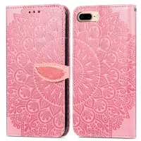 For iPhone 7 Plus/8 Plus 5.5 inch TPU+PU Leather Mobile Phone Case Imprinted Dream Wings Pattern Wallet Flip Cover with Strap - Pink