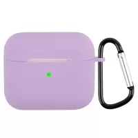 Scratch Resistant Full Protective Silicone Skin Earphone Case Cover with Carabiner for Apple AirPods 3 - Purple