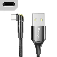 ESSAGER 1m 180 Degrees Rotating Type-C 3A Fast Charging Cable Data Transfer Cable Cord - Black