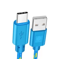 3m Colorful Braided Nylon Data Sync 480Mbps Type-C Charging Cable Cord - Blue