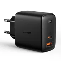 AUKEY PA-B3 Dual Port USB-A + Type-C PD Power Charger USB-A Port 12W + Single Type-C Port 65W/45W Wall Charger Plug Block for Mobile Phones/Tablets/Laptops - Black/EU Plug
