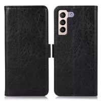 For Samsung Galaxy S22+ 5G Crazy Horse Texture Side Magnetic Clasps Shockproof PU Leather Case Wallet Stand Phone Shell - Black