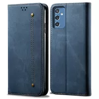 For Samsung Galaxy A13 5G Jeans Cloth Texture Leather Case Magnetic Auto-absorbed Wallet Stand Feature Flip Cover - Blue