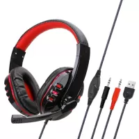 SY733MV Wired Computer Gaming Headphones Over-ear Game Headset With Microphone AUX+USB Port Volume Control for PC
