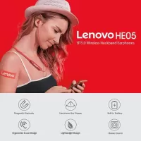 Lenovo HE05 Wireless BT5.0 Headphone In-ear Headphone IPX5 Waterproof Sport Earbud Ergonomic Design with Wire Control Red