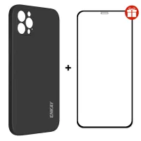 Enkay 2-in-1 for iPhone 12 Pro Accessories Shockproof with Lens Protector Soft Liquid Silicone Rubber Protective Case +