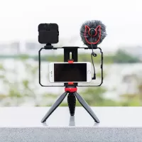 YELANGU PC203/PC204 Dual Handheld Video Cage Rig Stabilizer Kit Support Recording with Microphone Tripod Phone Adjustabl