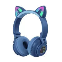 Wireless&Wired Foldable Headset Cat Ear BT 5.0 Headset with RGB Lighting Effect Support TF Card Playing/FM Mode, Black