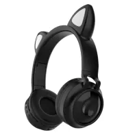 ZW-028 Wireless BT Headphone Cat Ear Lighting Folding Portable Stereo Sports Gaming Headset TF Card/Wired Mode Purple&Pink