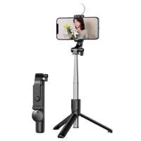 Bluetooth Selfie Stick & Tripod Stand with Light KH1S - Black