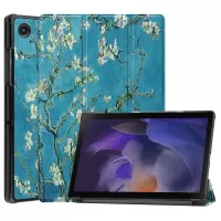 Trifold Stand Pattern Printing Hard PC Soft PU Leather Tablet Cover with Auto Sleep/Wake for Samsung Galaxy Tab A8 10.5 (2021) SM-X205 / SM-X200 - Apricot Blossom