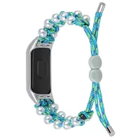 Pearl Decor Adjustable Braided Rope Wrist Strap Replacement Watchband for Xiaomi Mi Band 3/4 - Blue