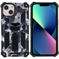 For Apple iPhone 13 6.1 inch Military Grade Anti-fall Kickstand Case Camouflage Pattern Shockproof Anti-scratch PC + TPU Cover - Camouflage Black