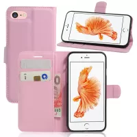 Litchi Grain Leather Wallet Case Flip Folio Stand Protective Cover for iPhone SE 2nd Gen (2020)/SE (2022)/8/7 4.7 inch - Pink