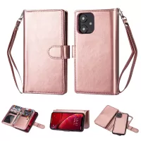 Detachable 9 Card Slots Leather Wallet Stand Cell Phone Cover for iPhone 11 6.1 inch - Rose Gold