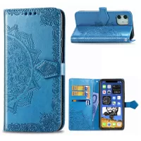Embossed Mandala Flower Leather Wallet Stand Case for iPhone 12 mini 5.4 inch - Blue