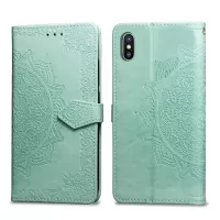 Embossed Mandala Flower Leather Wallet Case for iPhone XS/X 5.8 inch - Cyan