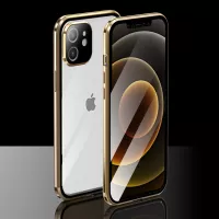 LUPHIE Stylish Plating Magnetic Metal Frame Double-sided Tempered Glass Cover Phone Case for iPhone 12 - Gold