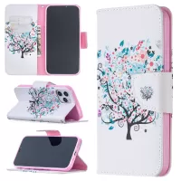 Pattern Printing Leather Wallet Protective Case for iPhone 12 Pro/12 - Flower Tree