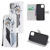 Printing Style Cross Skin Leather Protective Cover with Strap for iPhone 12 Pro 6.1 inch - Cat Group