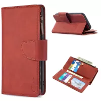 BF02 Zipper Pocket Detachable 2-in-1 Leather Wallet Stand Phone Cover for iPhone 12 Pro / iPhone 12 - Brown