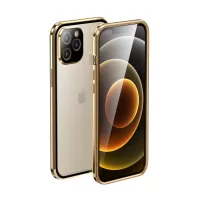 LUPHIE Magnetic Installation Metal Frame with Back Side Tempered Glass Case for iPhone 12 Pro Max - Gold