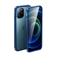 LUPHIE Magnetic Installation Metal Frame with Back Side Tempered Glass Case for iPhone 12 Pro - Blue/Black