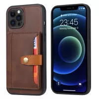 Full Protection PU Leather Coated TPU Case with Kickstand and Card Slots for iPhone 12/12 Pro - Brown