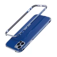 Polar Lights Style Metal Bumper Case for iPhone 12 Pro Camera Lens Ring Protector - Blue/Silver