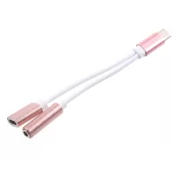 USB Type-C to 3.5mm Jack Aux Audio + USB Type-C Charging Female Port Splitter Cable - Rose Gold Color