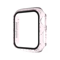 Glittery PC Frame Intergrated Tempered Glass Screen Protector Smart Watch Case for Apple Watch SE/Series 6/5/4 44mm - Purple