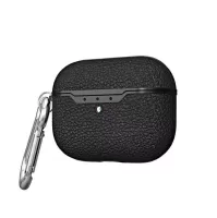 Litchi Skin Leather Coated Case with Hook for Apple AirPods Pro - Black
