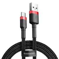 BASEUS KLF Series USB to Type-C 2A Charging Cable 300cm Transfer Data Cable Anti-folding Braided Cord for Huawei Xiaomi Samsung - Black Red/Black Line
