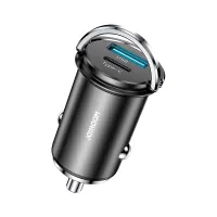JOYROOM C-A45 20W USB+Type-C Dual-port Ring-pull PD+QC3.0 Fast Charge Mini Car Charger - Black