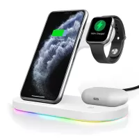 3 in 1 15W Fast Charging Qi Wireless Charger Stand for Apple iPhone iWatch Airpods Headphone - White