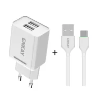 Hat-Prince ENKAY Dual USB2.0 Ports Wall Charger 10.5W 2.1A with 1m Charging Cable - EU Plug / Type-C Cable