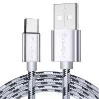 ESSAGER Weave 3A Quick Charge Type-C USB Data Sync Charging Cable - Silver