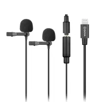 BOYA BY-M2D MFI Certified Lightning Interface Interview Shooting Live Stream Digital Dual-Lavalier Microphone for iOS Devices