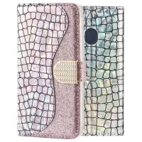 Croco Bling Samsung Galaxy A30, Galaxy A20 Wallet Case - Silver